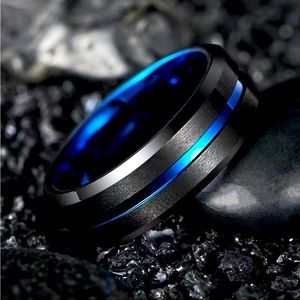 NEW ✨ REAL Tungsten Carbide black & blue Men’s Ring 8mm width DONT MISS out Sz10